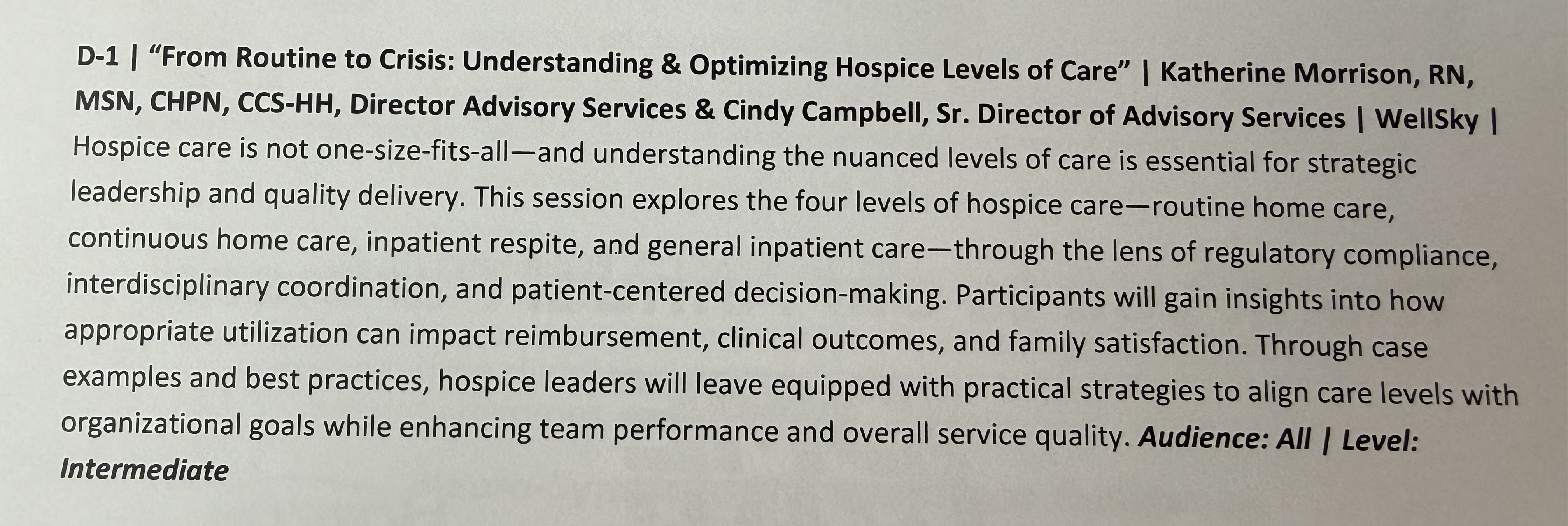 From Routine to Crisis: Understanding & Optimizing Hospice Levels of Care session